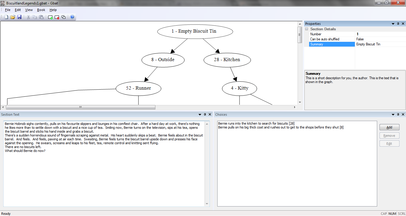 The GameBook Authoring Tool 1.3 user interace